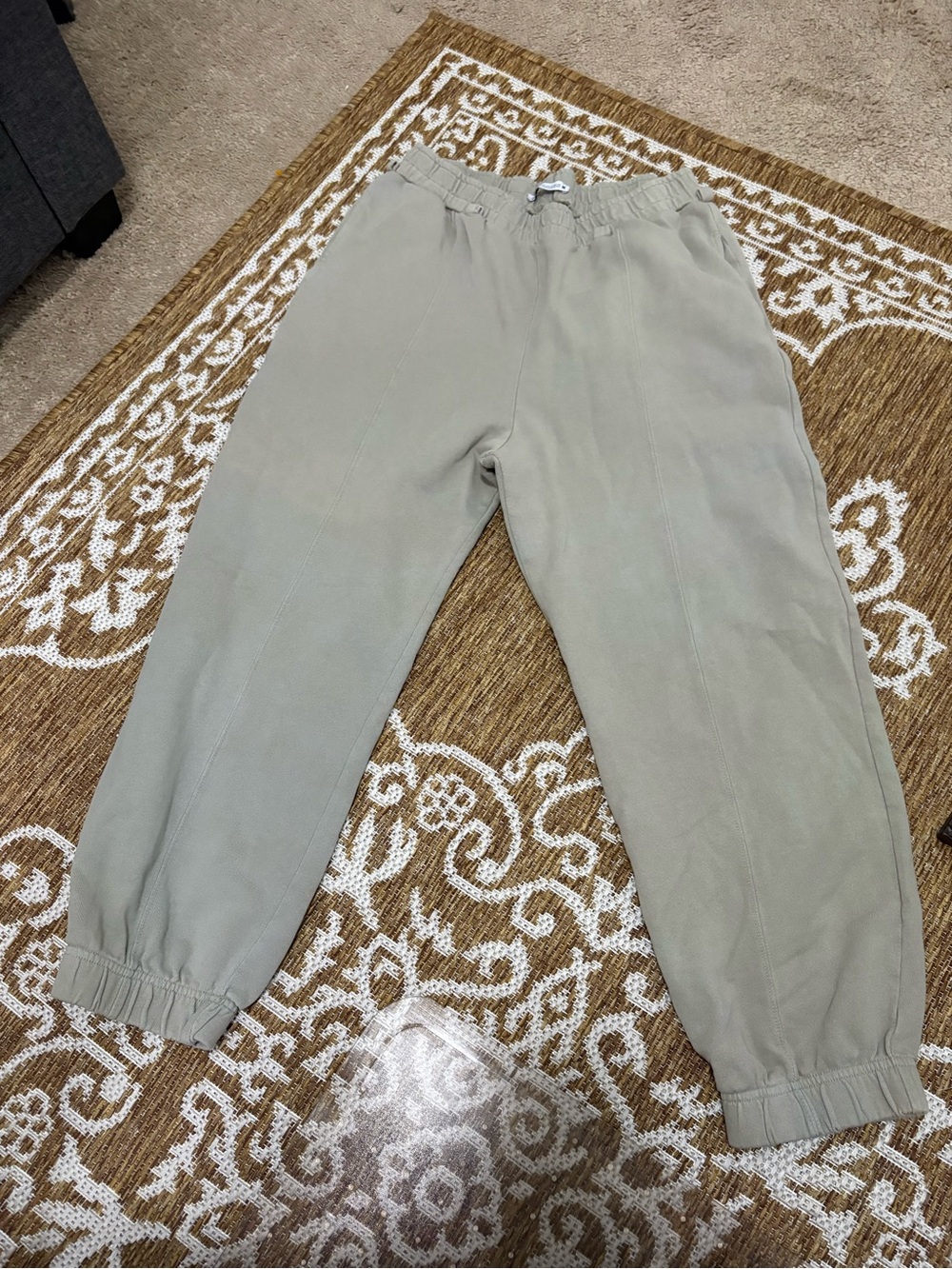Zara Womens Elastic Waist Pleated Hi Rise front cotton jogger tan/gray size XL